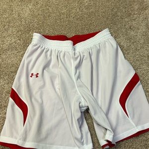 Under Armour Size XL Reversible Basketball Shorts Red and White